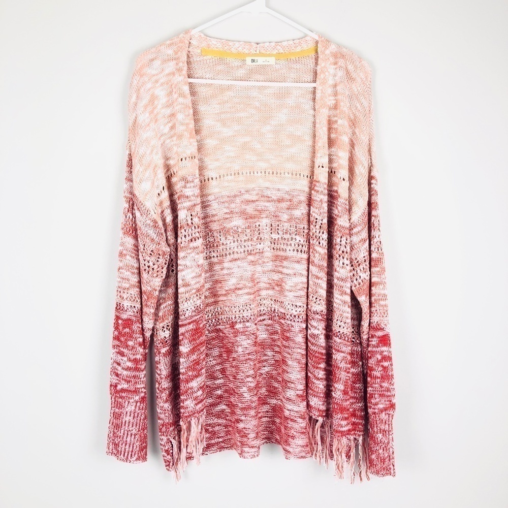 OVLA BOHO Leganlook Fringed Hem Open Front Sweater Cardigan XL